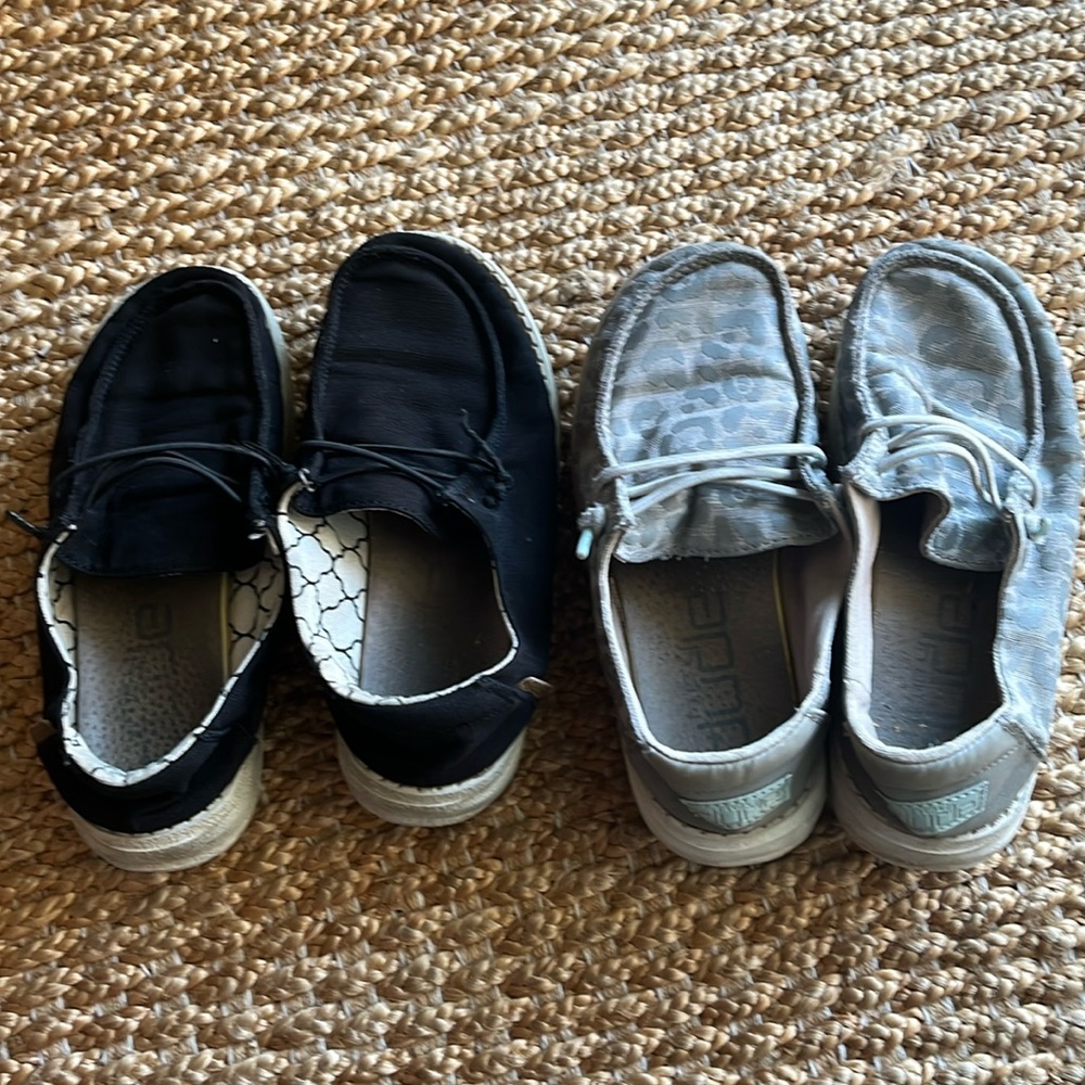 Hey Dude shoes two pairs, kids size 13 gray & black